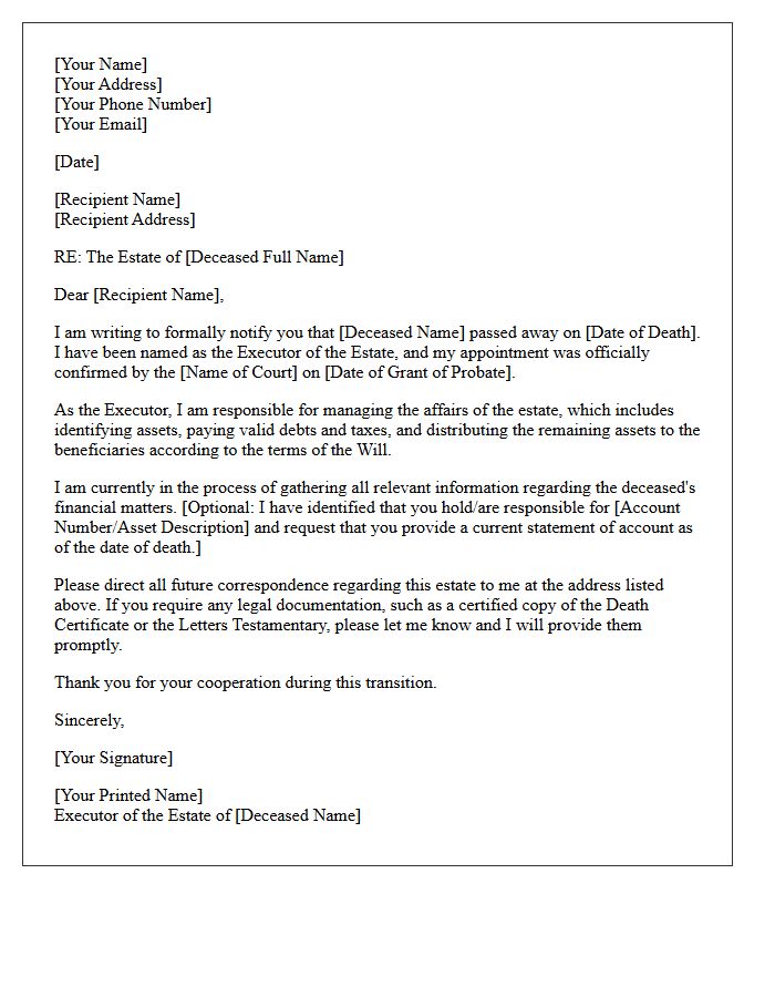Standard Probate Estate Executor Introduction Letter