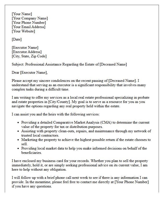Local Market Expert Probate Estate Executor Introduction Letter