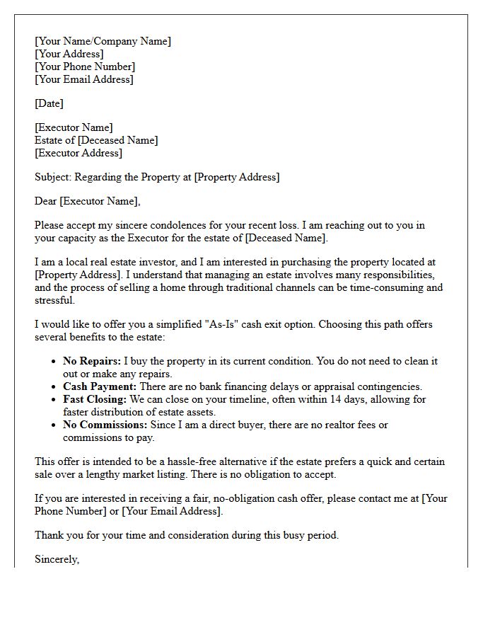 Cash Offer Option Probate Estate Executor Introduction Letter