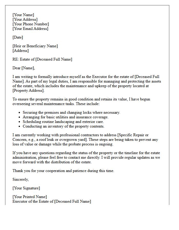 Property Maintenance Assistance Probate Estate Executor Introduction Letter