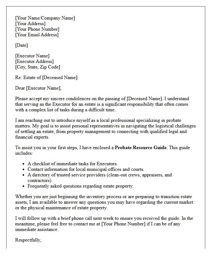 Resource Guide Included Probate Estate Executor Introduction Letter