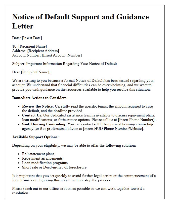 Notice Of Default Support And Guidance Letter