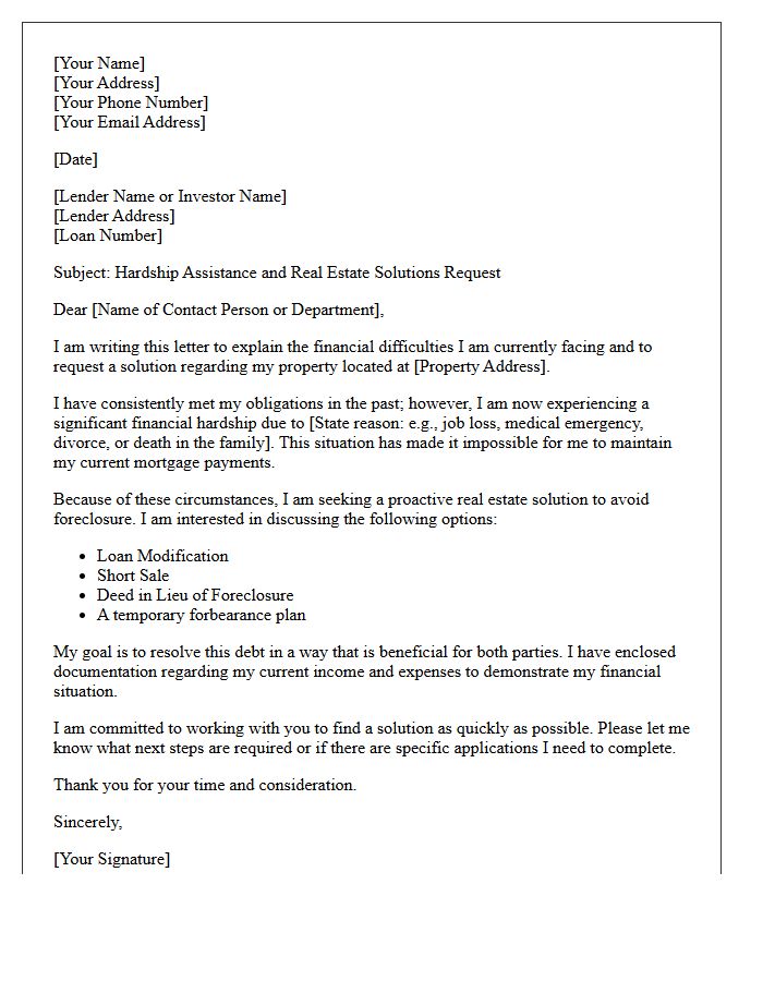 Homeowner Hardship Real Estate Solutions Letter