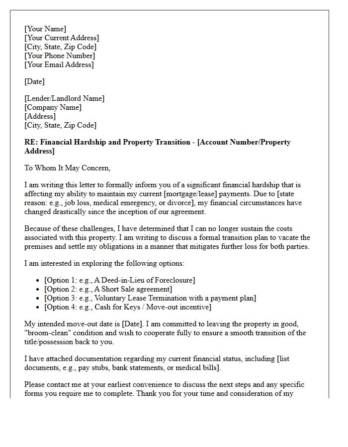 Financial Hardship And Property Transition Letter