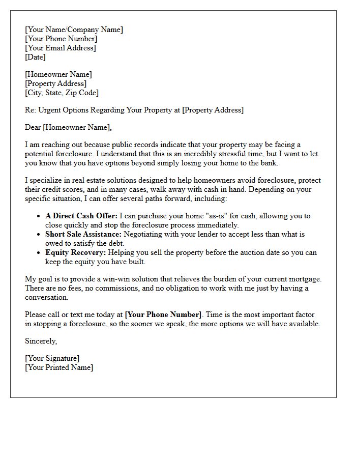 Avoiding Foreclosure Through Real Estate Solutions Letter