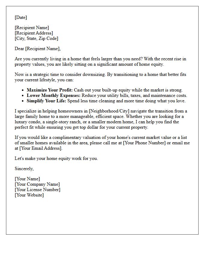 Maximize Your Home Equity Downsizing Letter
