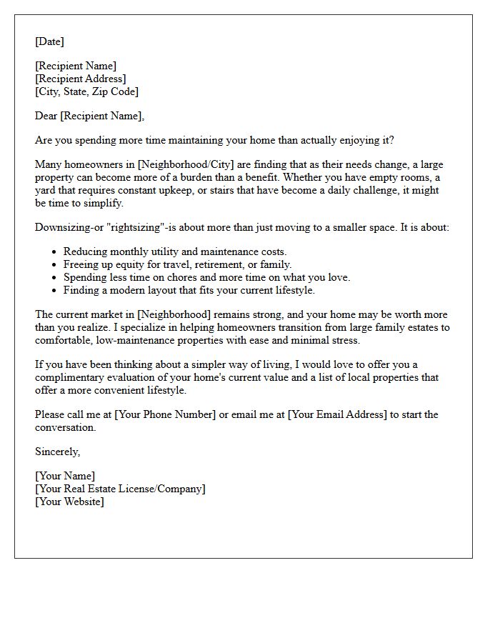 Simplify Your Lifestyle Real Estate Letter