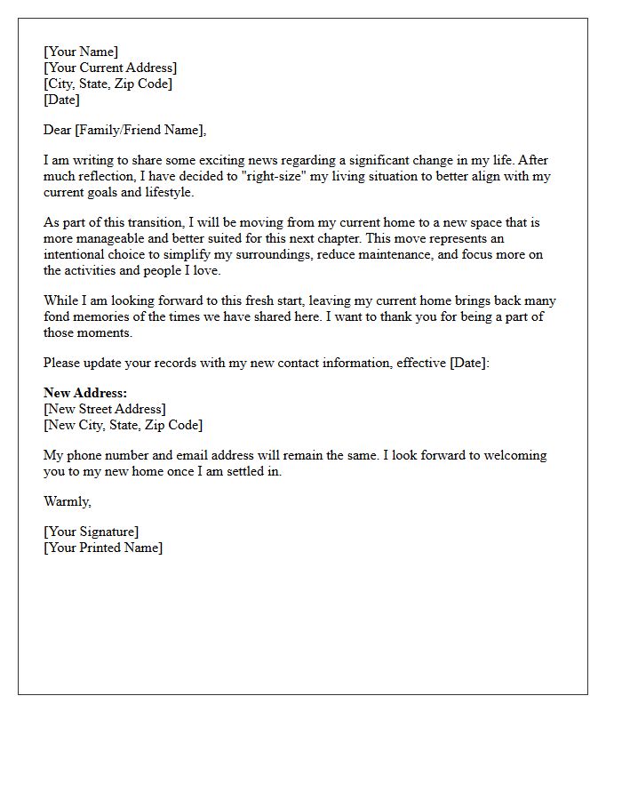 Right-Size Your Life Transition Letter