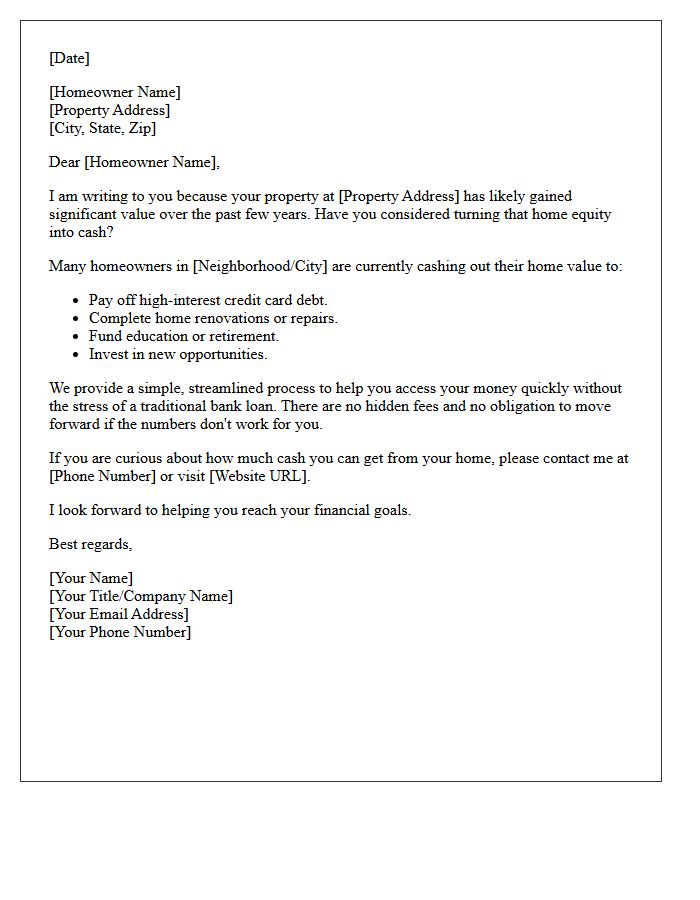 Cash Out Your Family Home Value Letter
