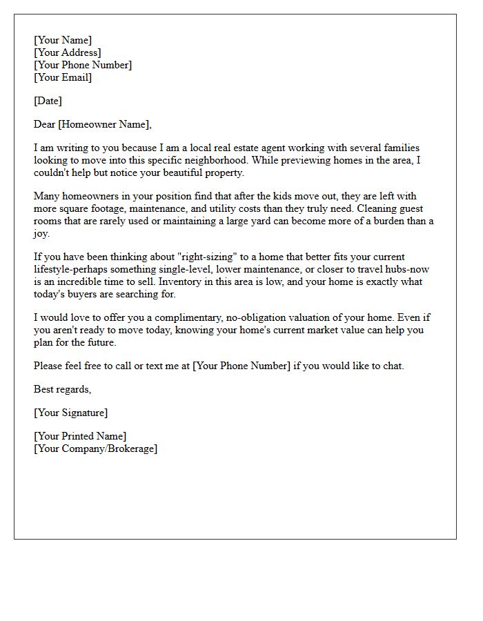 Too Much Space Empty Nester Letter