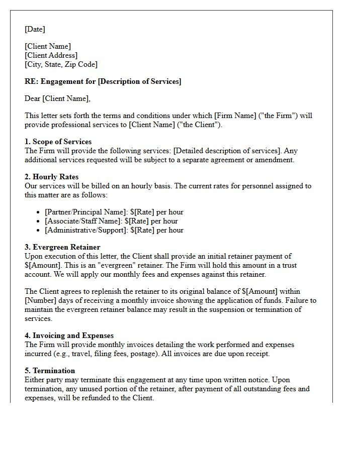 Hourly Billing Evergreen Retainer Engagement Letter