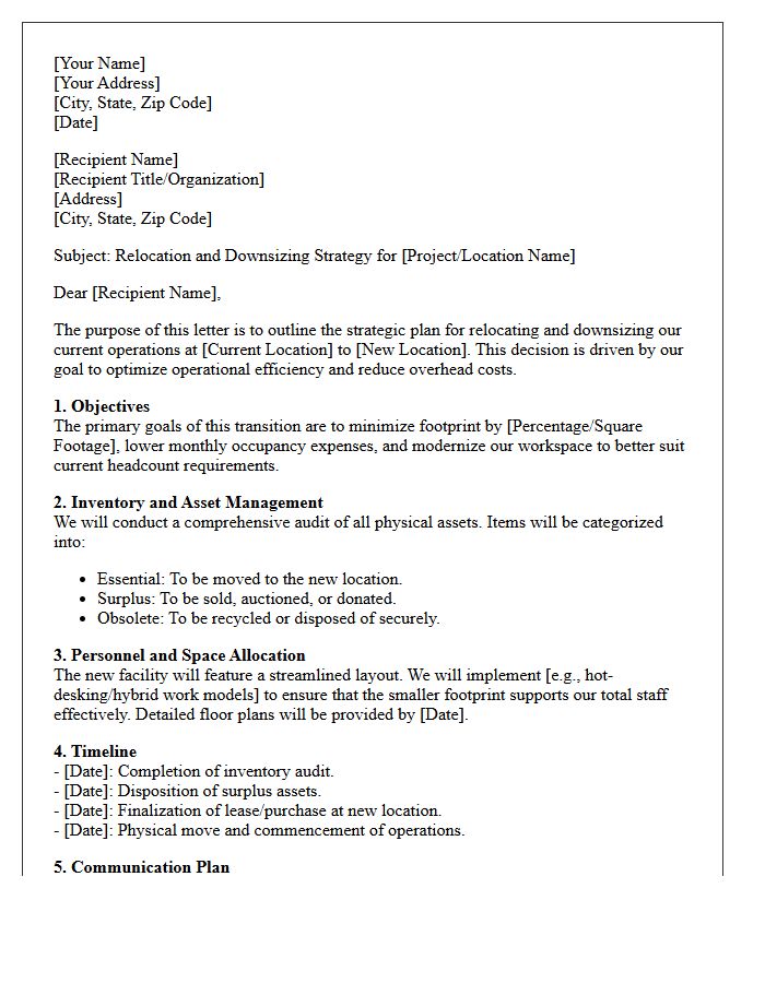 Relocate And Downsize Strategy Letter