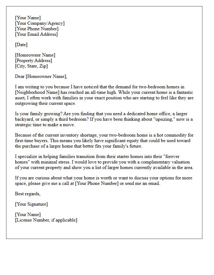 The Growing Family Two-Bedroom Upsize Prospecting Letter