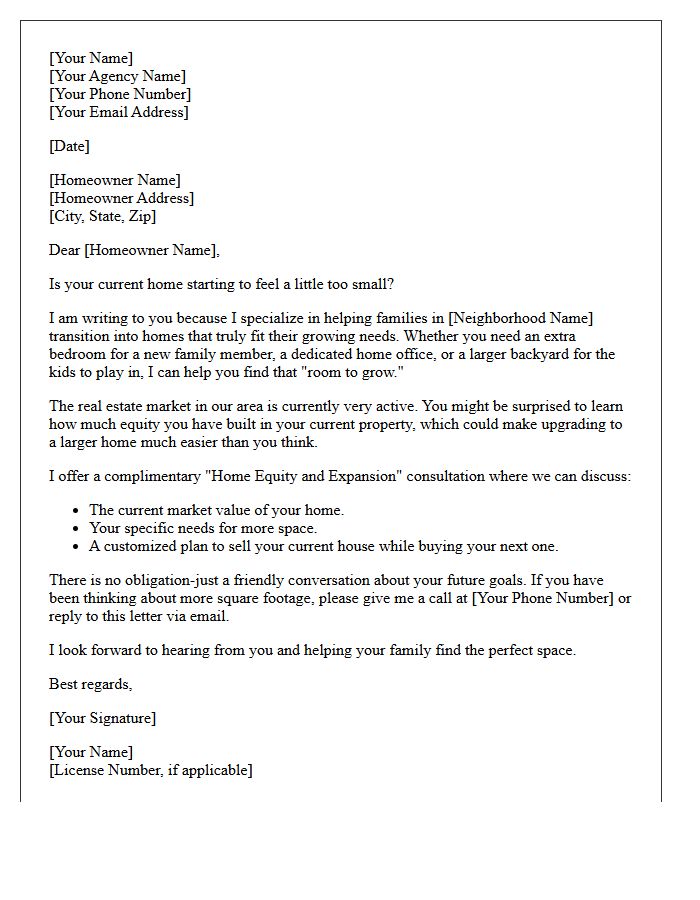 Room To Grow Family Real Estate Prospecting Letter