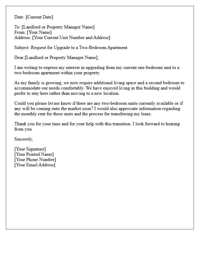 Time For A Two-Bedroom Family Upgrade Letter