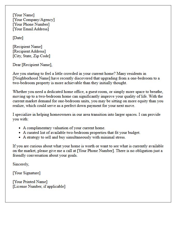 Moving Up To Two Bedrooms Prospecting Letter