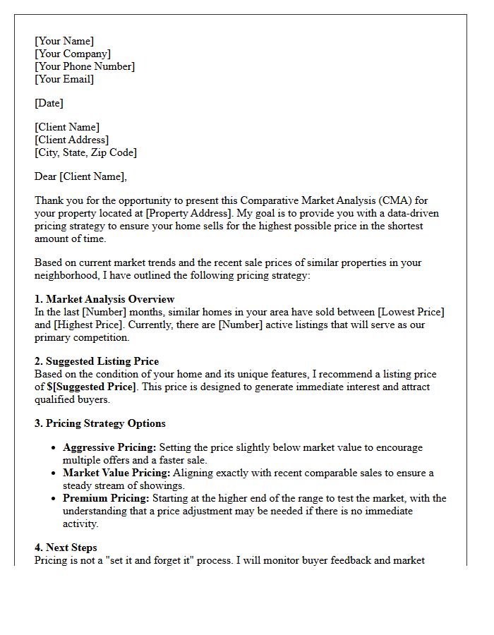 Comparative Market Analysis Pricing Strategy Letter