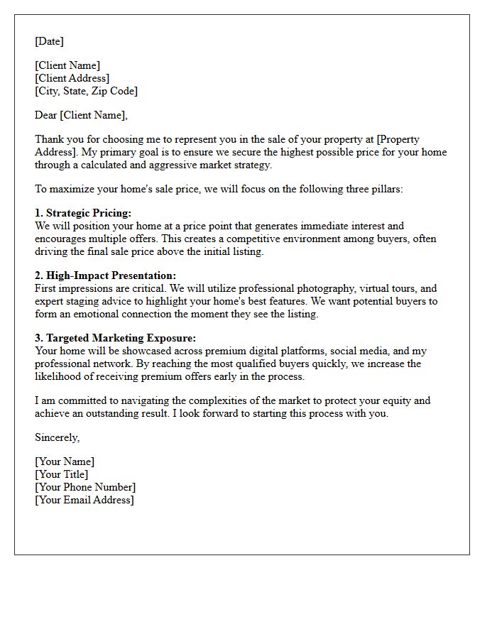 Maximizing Your Home Sale Price Strategy Letter