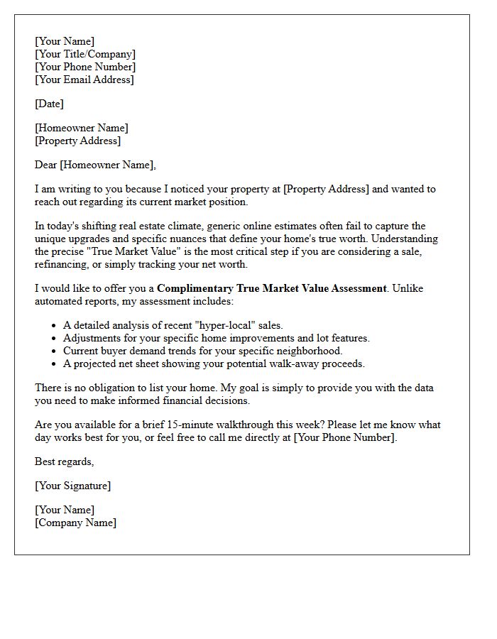 True Market Value Assessment Pitch Letter