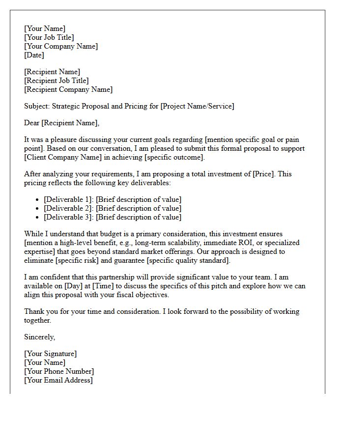 Professional Negotiation and Pricing Pitch Letter