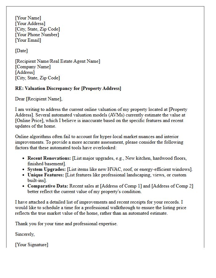 Overcoming Inaccurate Online Valuations Letter