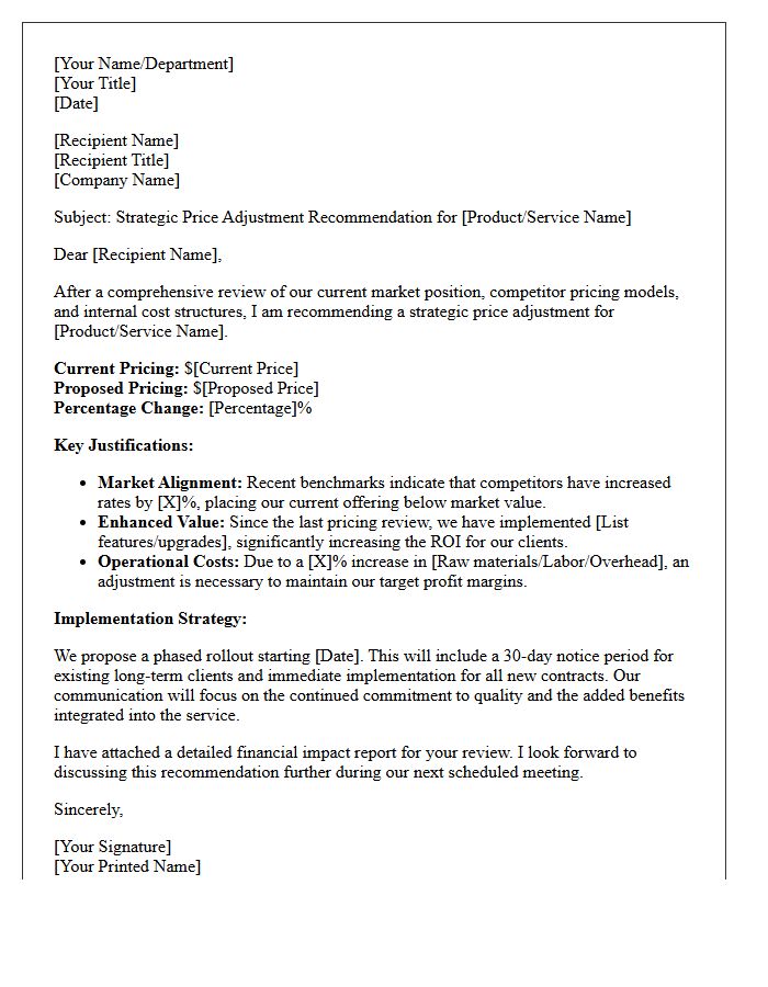 Strategic Price Adjustment Recommendation Letter
