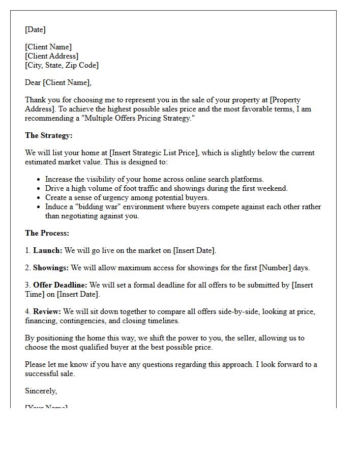 Generating Multiple Offers Pricing Strategy Letter