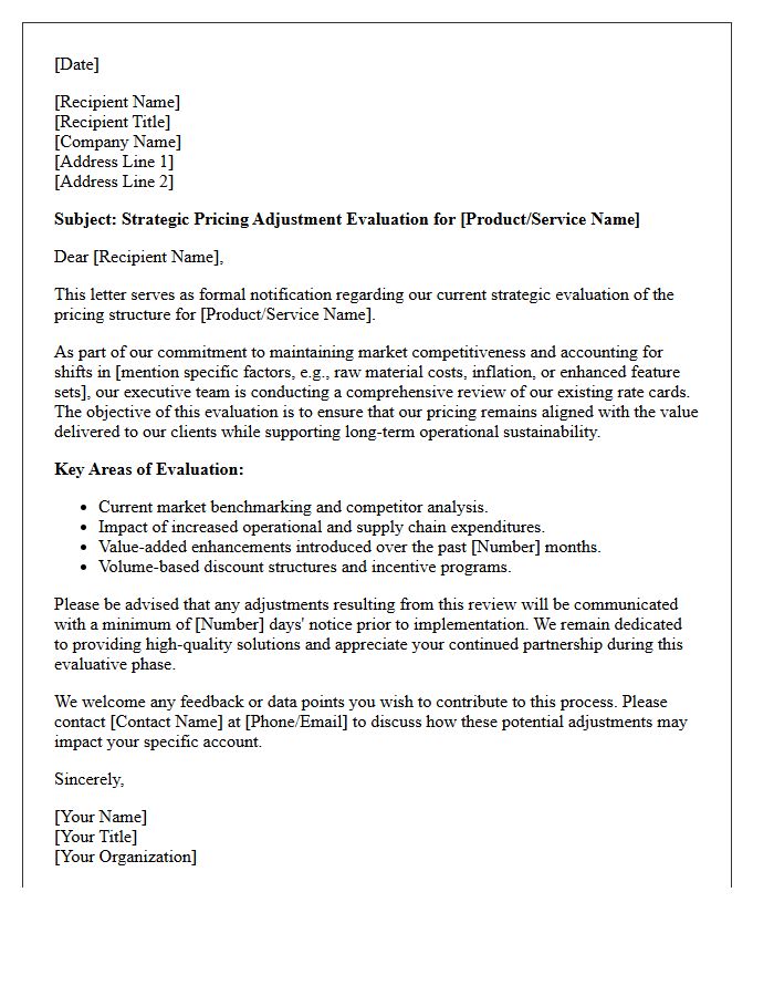 Strategic Pricing Adjustment Evaluation Letter