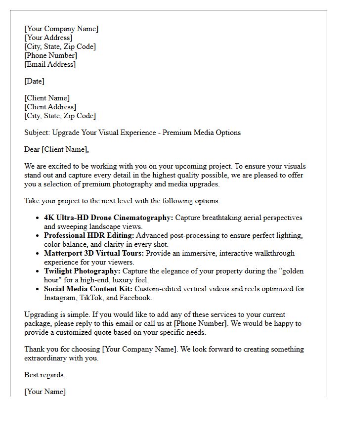 Premium Photography and Media Upgrade Letter