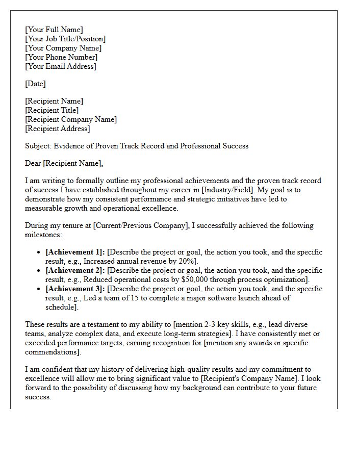 Proven Track Record and Success Letter