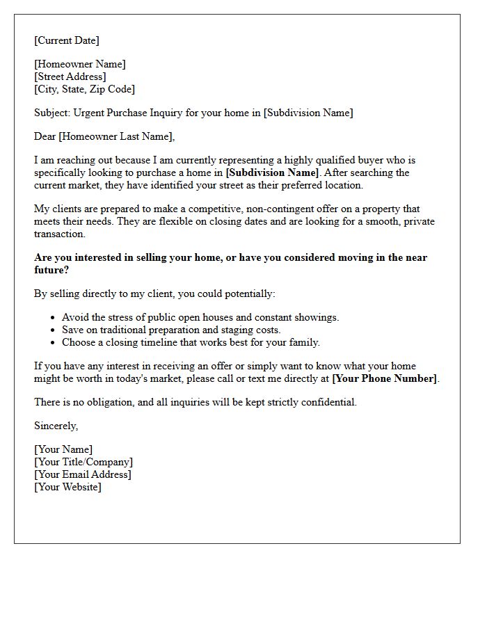 Urgent Buyer Demand Letter for Specific Subdivision Homeowners