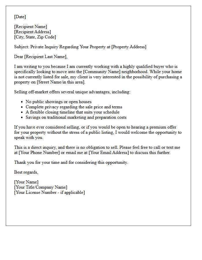 Off-Market Opportunity Letter for Specific Community Sellers