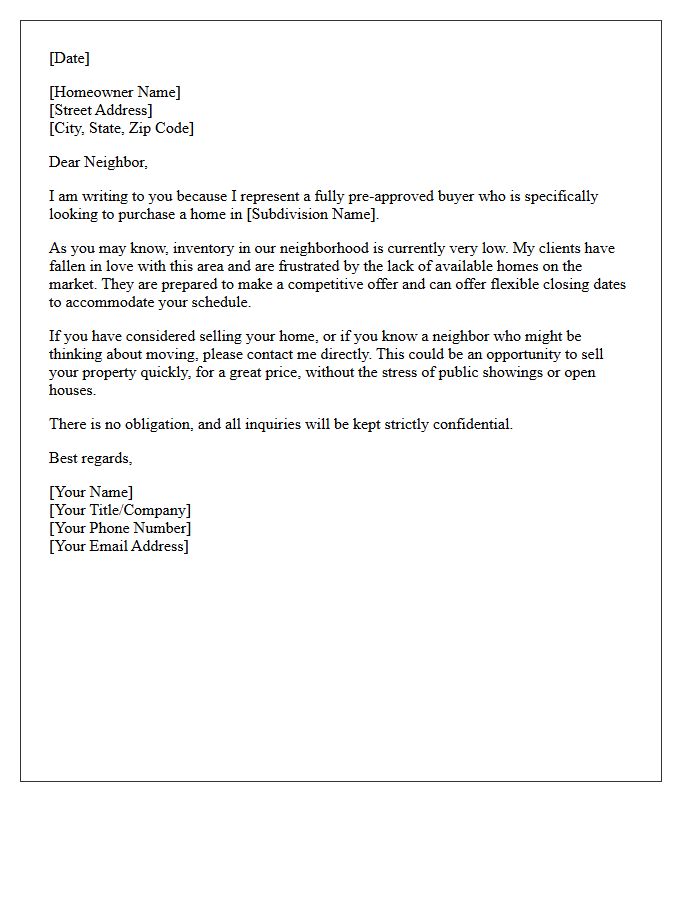 Qualified Buyer Waiting Letter for Highly Desired Subdivision Homes