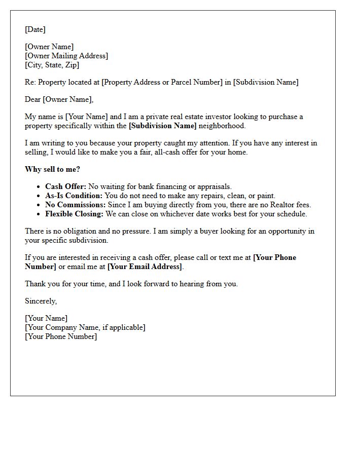 Targeted Subdivision Cash Buyer Interest Letter