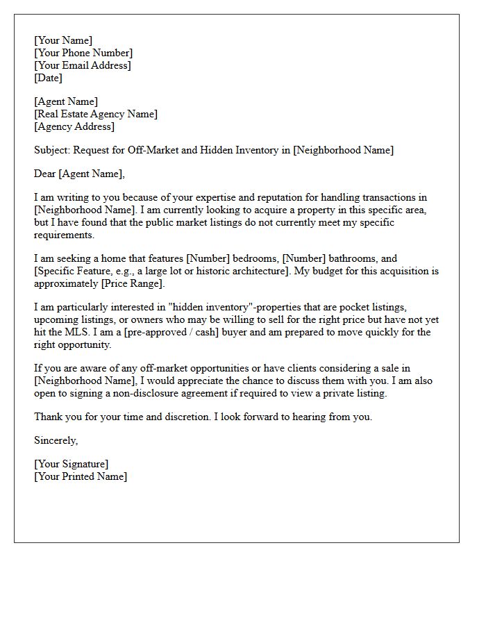 Hidden Inventory Request Letter for Exclusive Neighborhoods