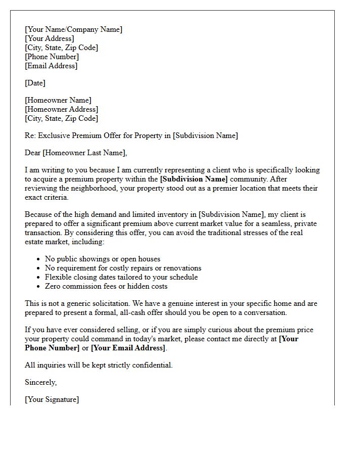 Premium Offer Prospect Letter for Specific Subdivision Owners