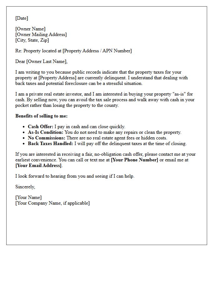 Initial Tax Delinquent Cash Offer Letter