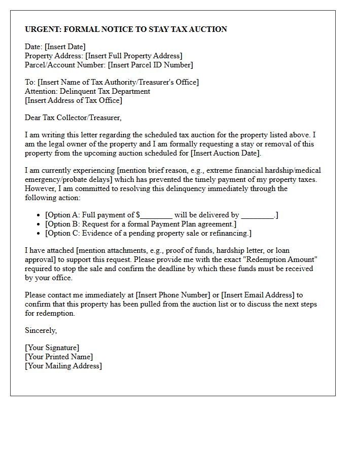 Urgent Tax Auction Avoidance Letter