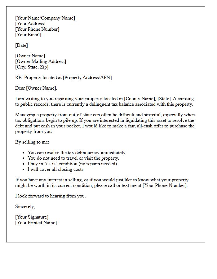 Out-Of-State Owner Tax Delinquent Letter