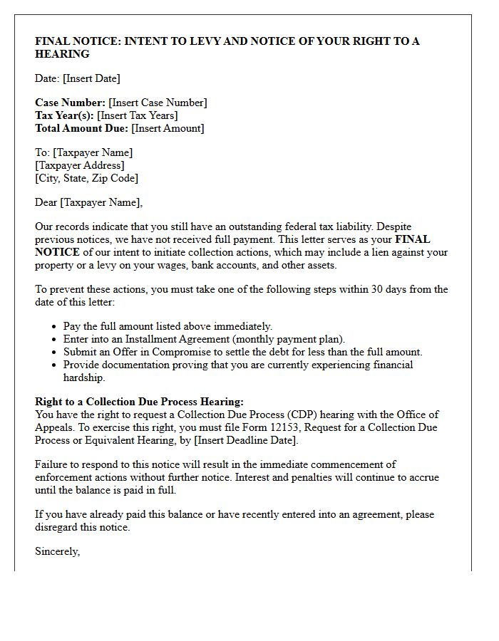 Final Notice Tax Lien Resolution Letter