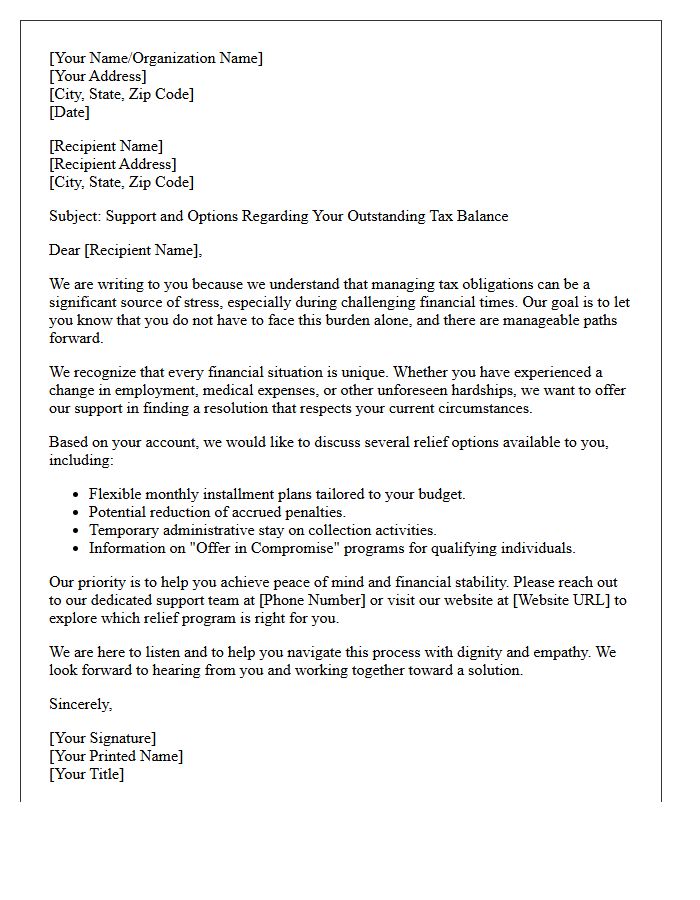 Empathetic Tax Burden Relief Offer Letter