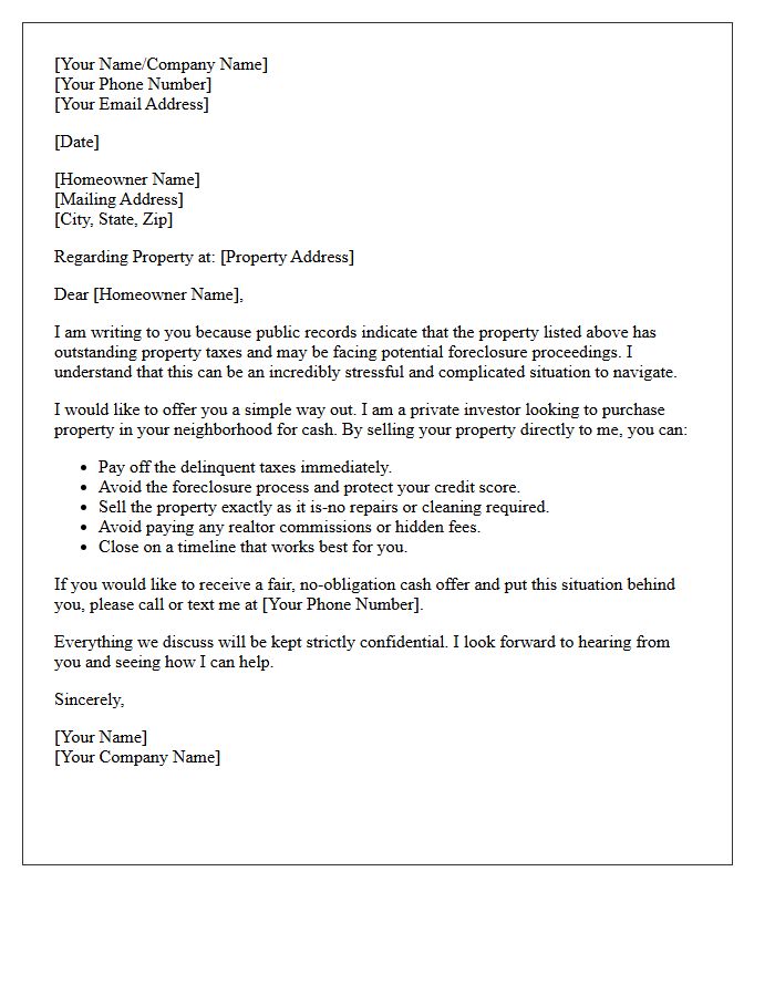 Pre-Foreclosure Tax Delinquent Cash Letter