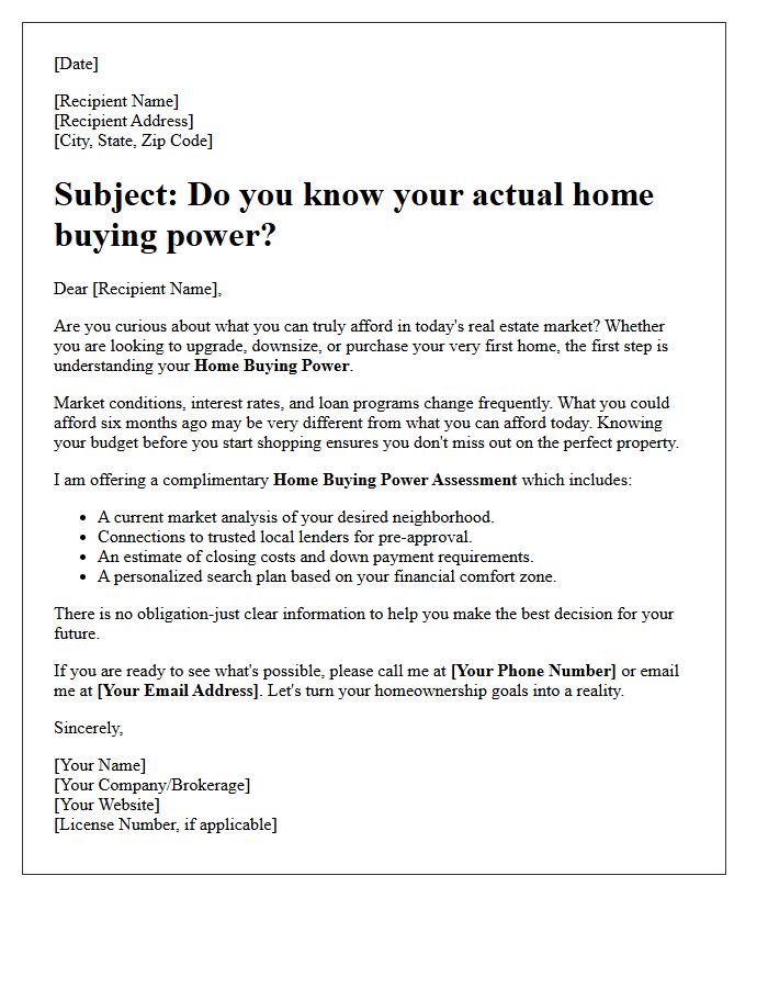 Discover Your Home Buying Power Real Estate Letter