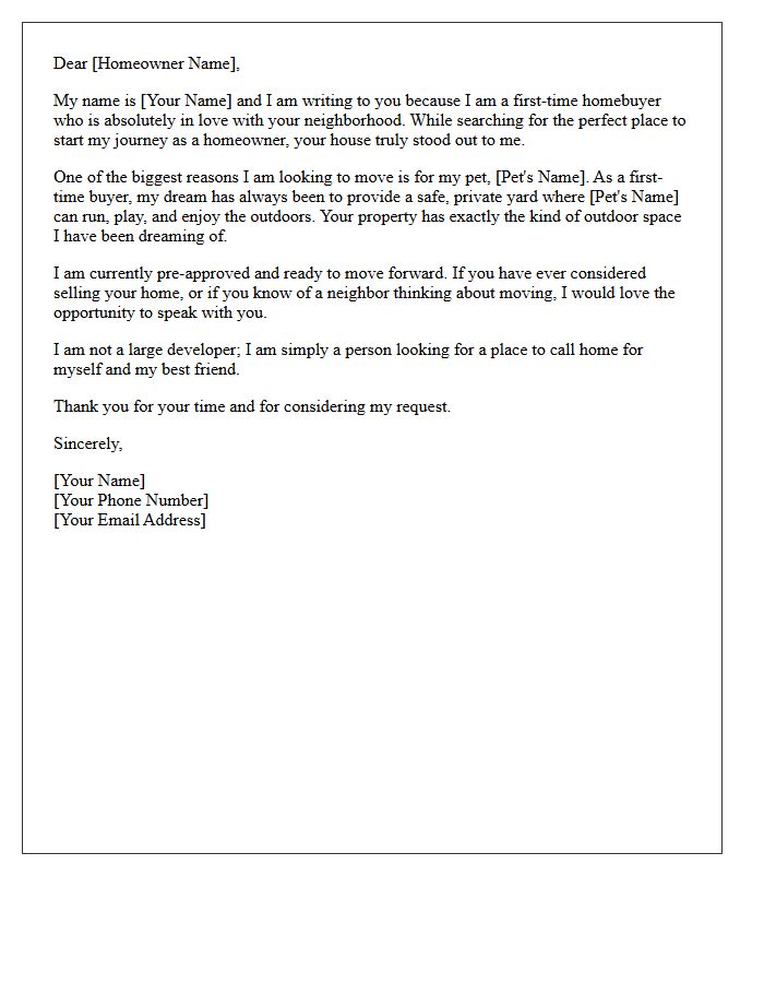 Own A Private Yard For Your Pet First-Time Homebuyer Letter