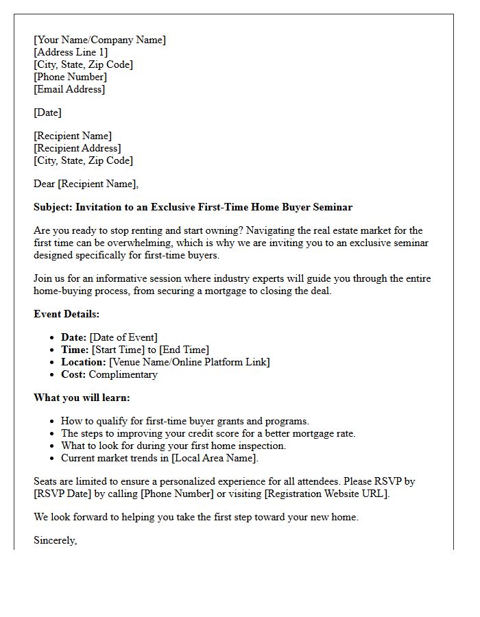 Exclusive First-Time Buyer Seminar Invitation Letter