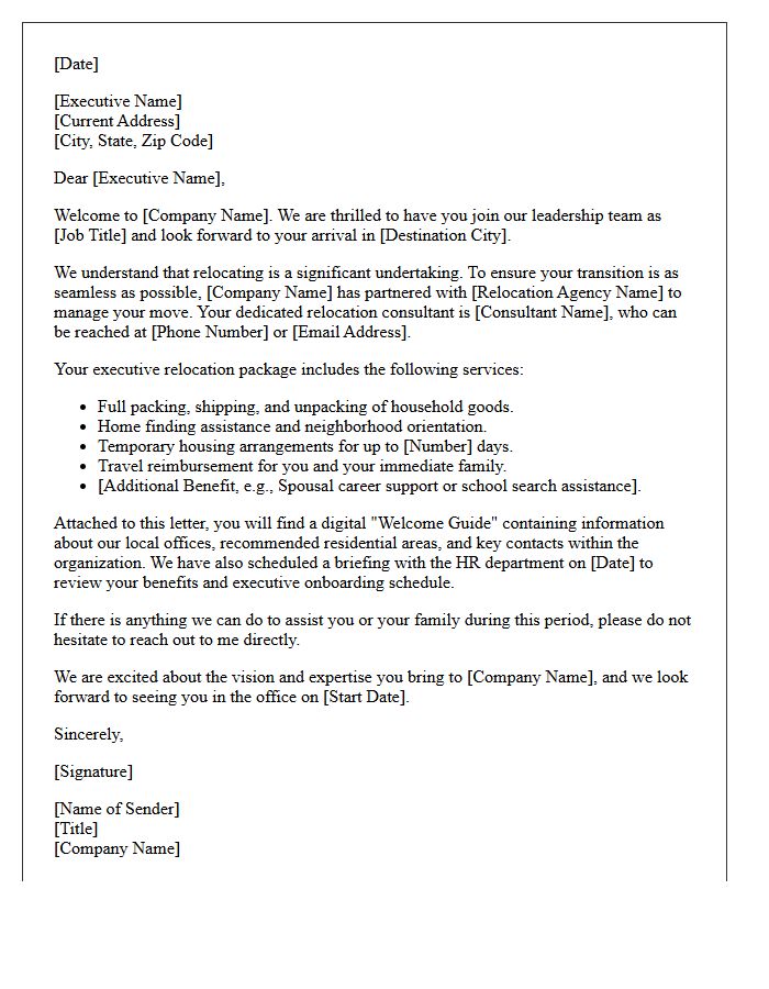 Executive Relocation Welcome Letter