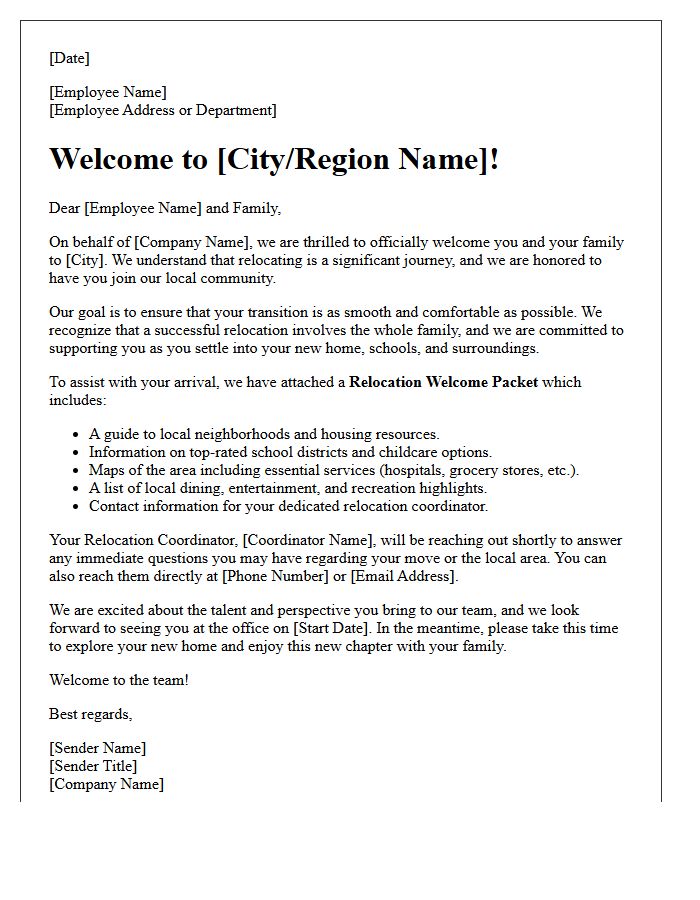 Corporate Family Relocation Welcome Letter