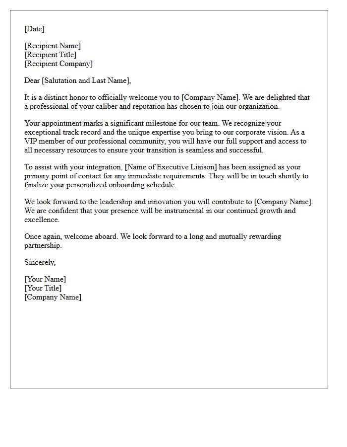 VIP Corporate Professional Welcome Letter