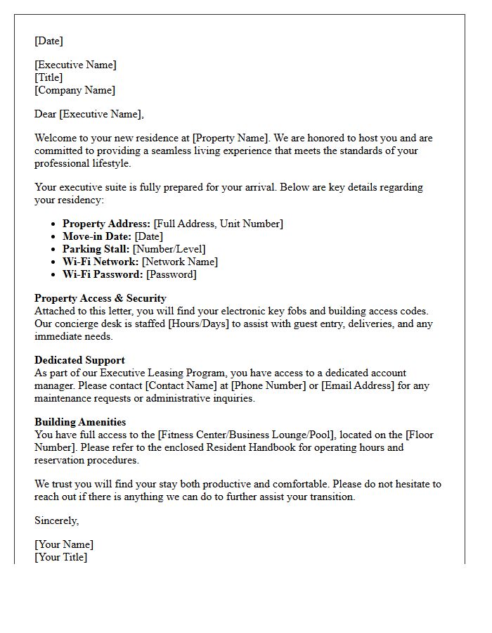 Corporate Executive Leasing Welcome Letter