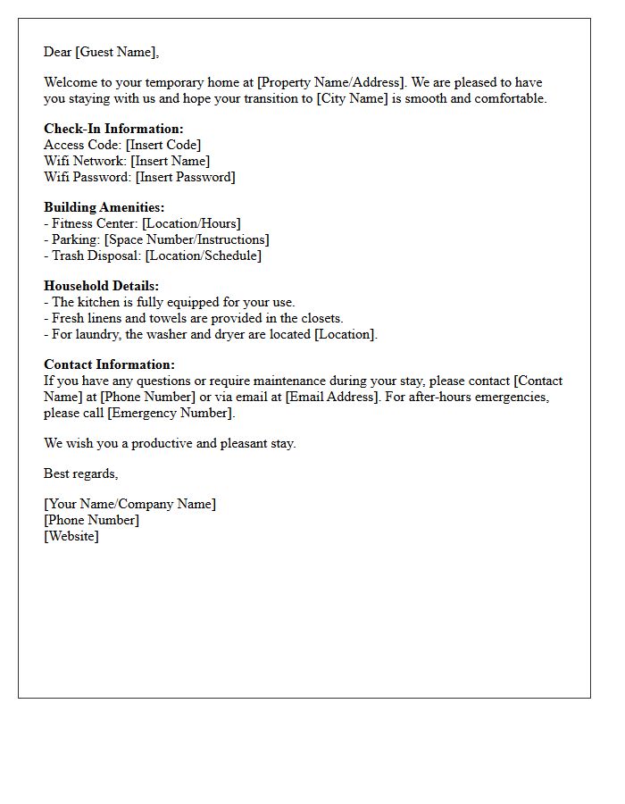 Short-Term Corporate Housing Welcome Letter